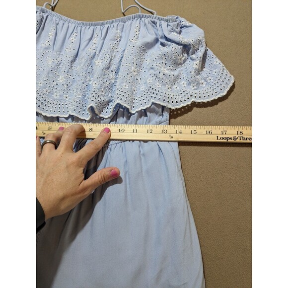 Topshop Jumpsuit Women's Blue Eyelet Viscose Spaghetti Straps Size 8 - Picture 12 of 14